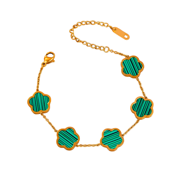 Bracelet trèfle vert et or lisse