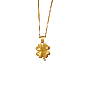 Collier en forme de trèfle à 4 feuilles or relief