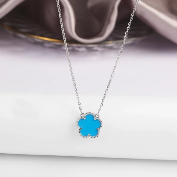 Collier trèfle bleu et argent