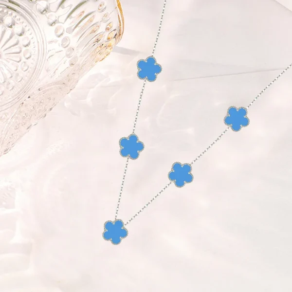 Collier trèfle bleu et argent multiple