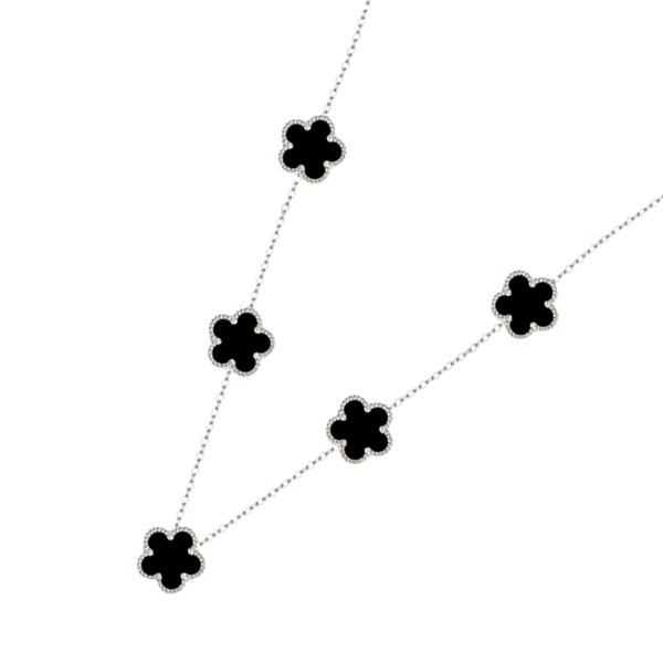 Collier trèfle noir et argent multiple