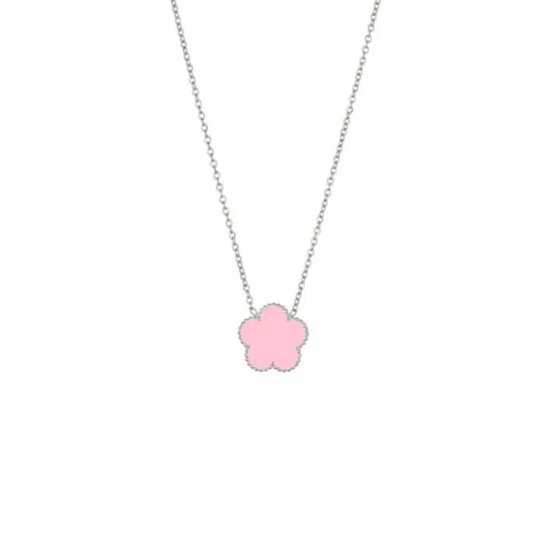 Collier trèfle rose et argent