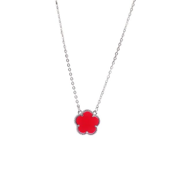 Collier trèfle rouge et argent