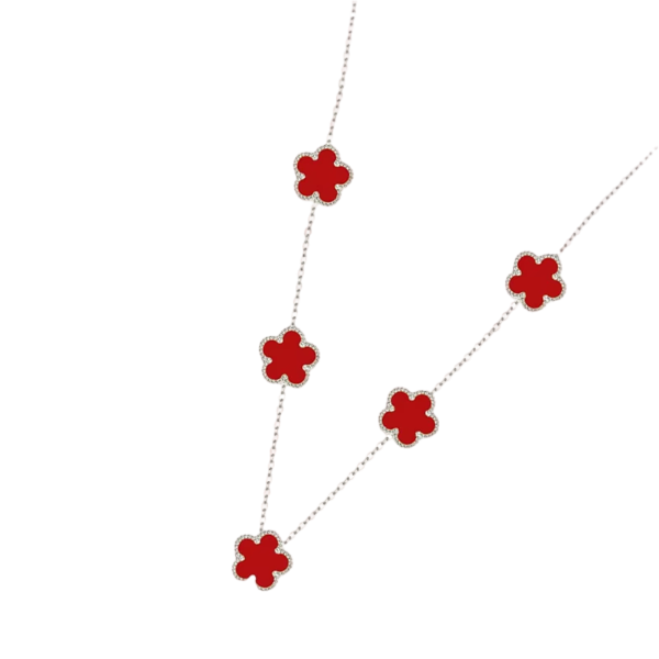 Collier trèfle rouge et argent multiple