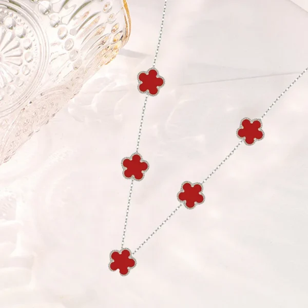 Collier trèfle rouge et argent multiple