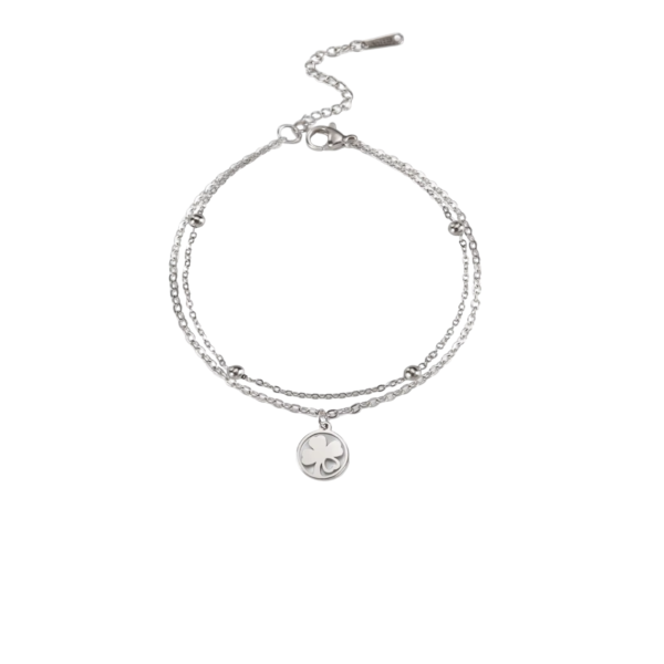 Double bracelet trèfle à 4 feuilles plein argent