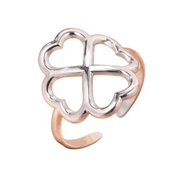 Bague trèfle 4 feuilles creux ajustable argentée