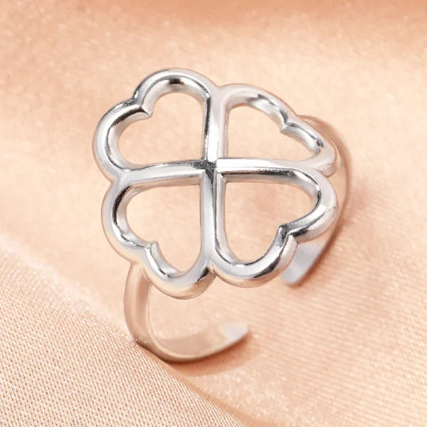 Bague trèfle 4 feuilles creux ajustable argentée