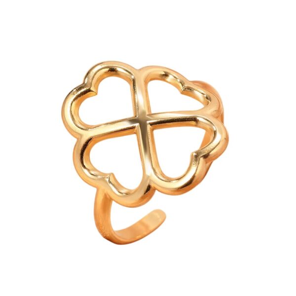 Bague trèfle 4 feuilles creux ajustable dorée