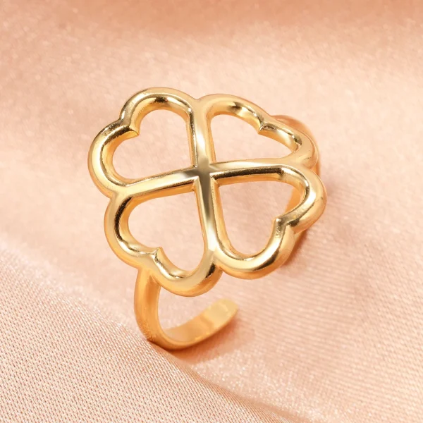 Bague trèfle 4 feuilles creux ajustable dorée
