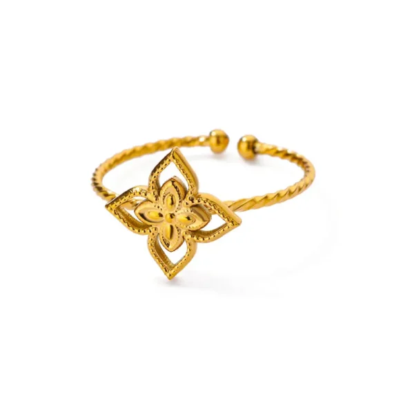 Bague trèfle 4 feuilles dorée étoilée