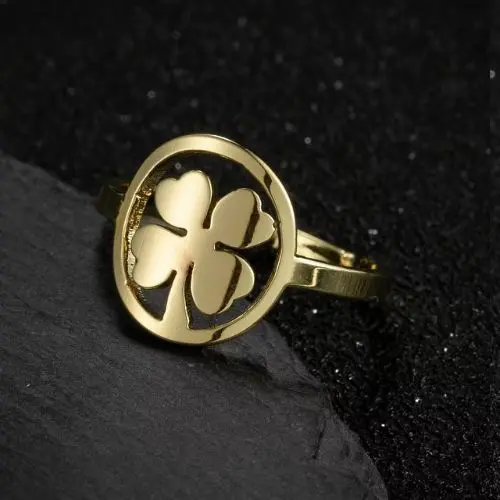 Bague Trèfle à 4 Feuilles Dorée – Acier Inoxydable – Taille 52 (USA 6)