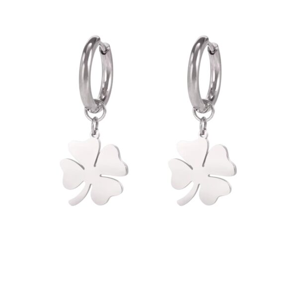 Boucles d'oreilles créoles trèfle 4 feuilles argentées classiques
