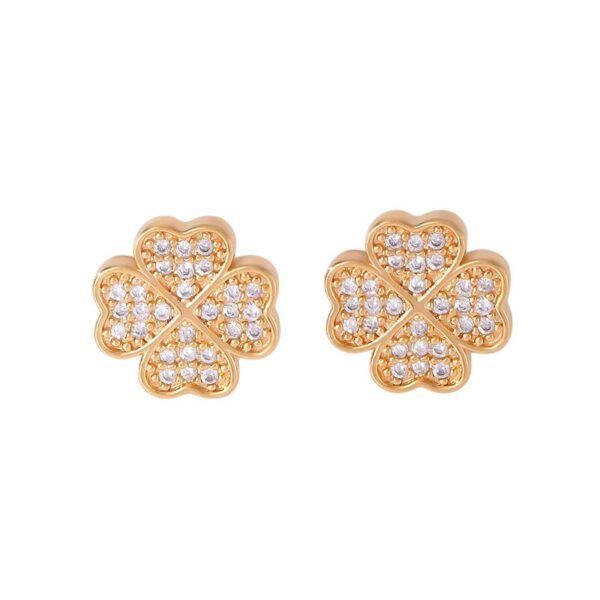 Boucles d'oreilles dorées avec cristaux en forme de trèfle à 4 feuilles