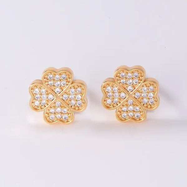 Boucles d'oreilles dorées avec cristaux en forme de trèfle à 4 feuilles