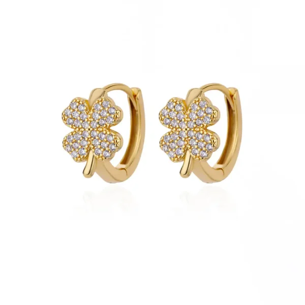 Boucles d'oreilles dorées en forme de trèfle à 4 feuilles