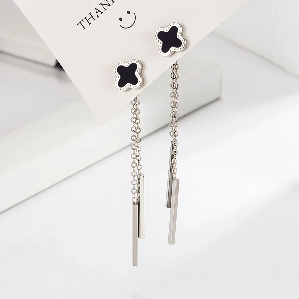 Boucles D'oreilles Pendantes Trèfle à 4 Feuilles En Argent 925 - Diamant Simulé, Hypoallergénique, Cadeau Femme