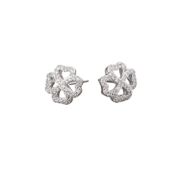 Boucles d'oreilles trèfle 4 feuilles argentées creuses