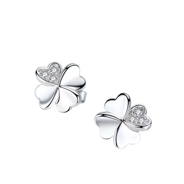 Boucles d'oreilles trèfle 4 feuilles classiques argentées avec cristaux