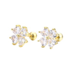 Boucles d'oreilles trèfle 4 feuilles dorée avec cristaux blancs