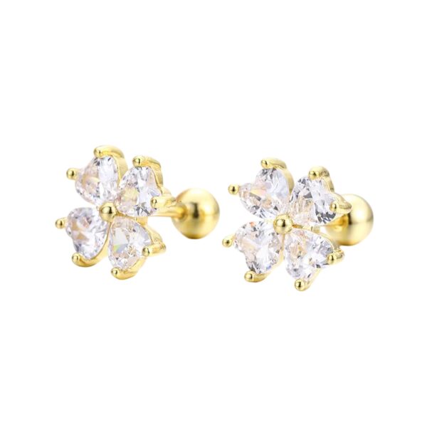 Boucles d'oreilles trèfle 4 feuilles dorée avec cristaux blancs