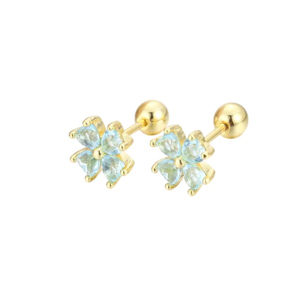 Boucles d'oreilles trèfle 4 feuilles dorée avec cristaux bleus