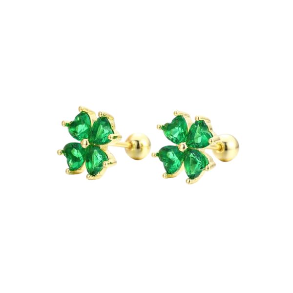 Boucles d'oreilles trèfle 4 feuilles dorée avec cristaux verts