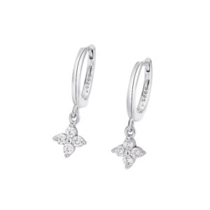 Boucles d'oreilles trèfle 4 feuilles pendants argentés