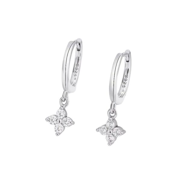 Boucles d'oreilles trèfle 4 feuilles pendants argentés