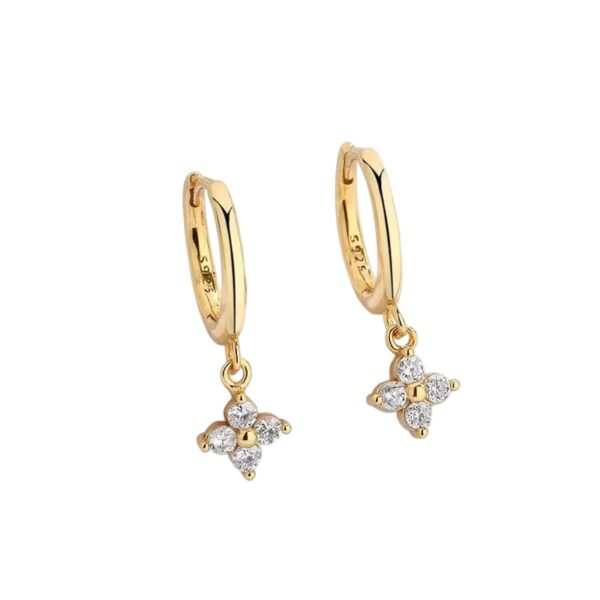 Boucles d'oreilles trèfle 4 feuilles pendants dorés
