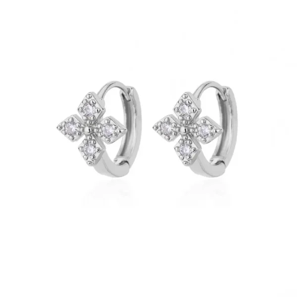 Boucles d'oreilles trèfle 4 feuilles pointues argentées
