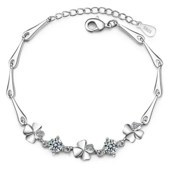 Bracelet argent avec 3 trèfles et cristaux
