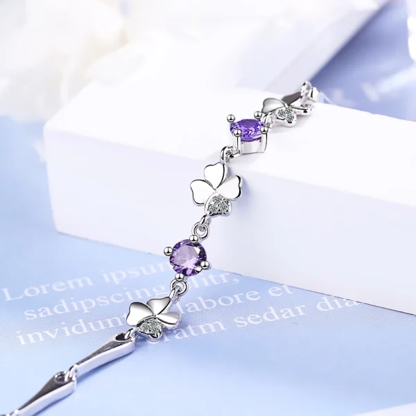 Bracelet argent avec 3 trèfles et cristaux violets