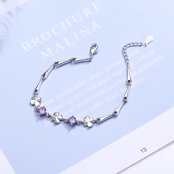 Bracelet argent avec 3 trèfles et cristaux violets