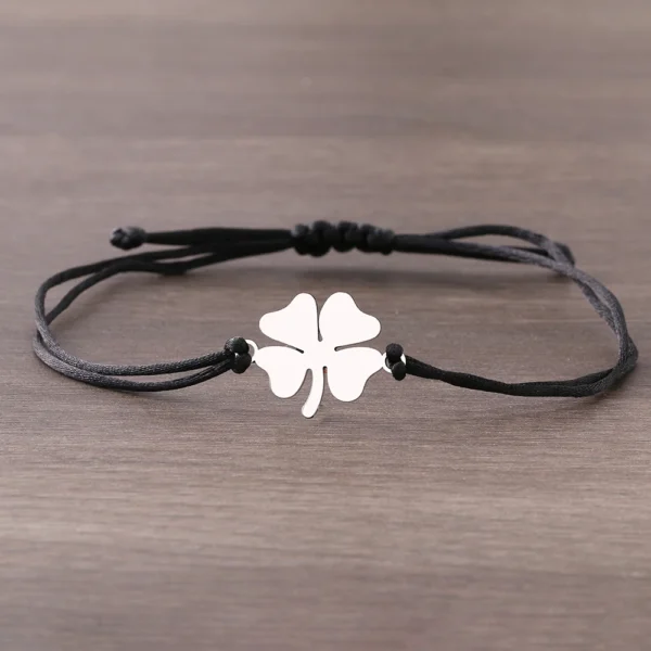 Bracelet trèfle 4 feuilles à corde noir et doré