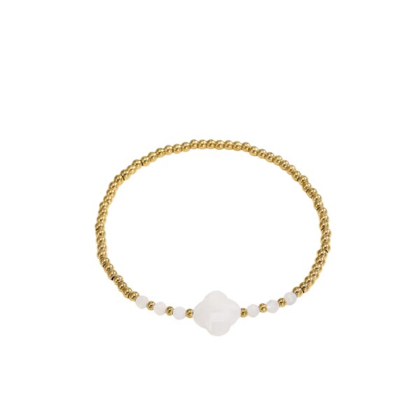 Bracelet trèfle 4 feuilles blanc avec perles dorées