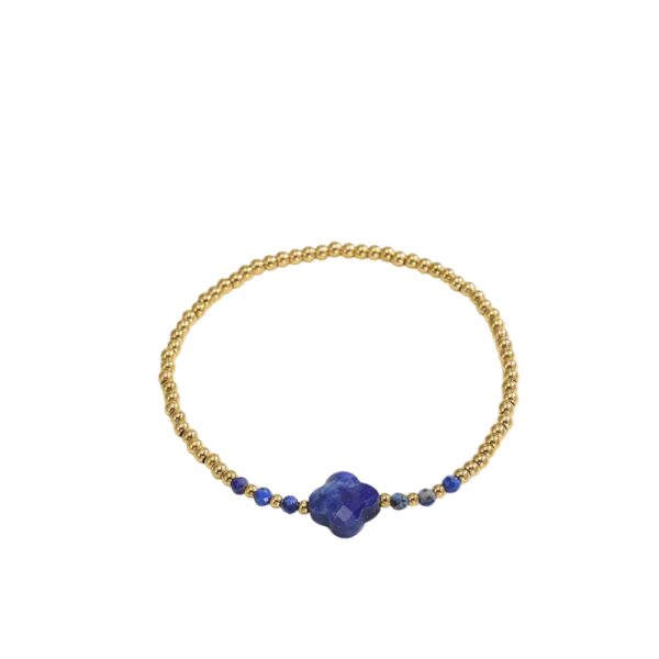 Bracelet trèfle 4 feuilles bleu foncé avec perles dorées