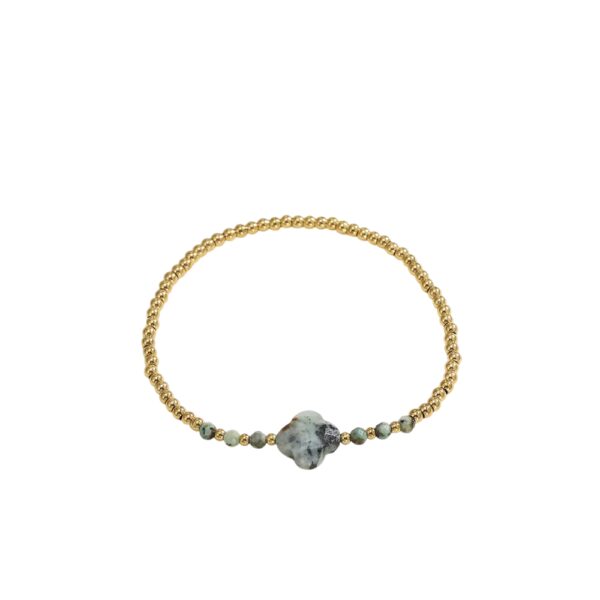 Bracelet trèfle 4 feuilles gris avec perles dorées