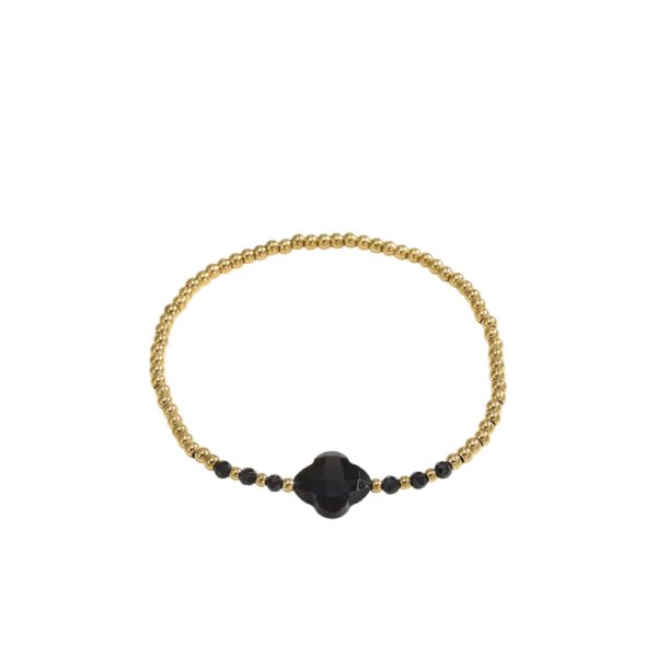 Bracelet trèfle 4 feuilles noir avec perles dorées