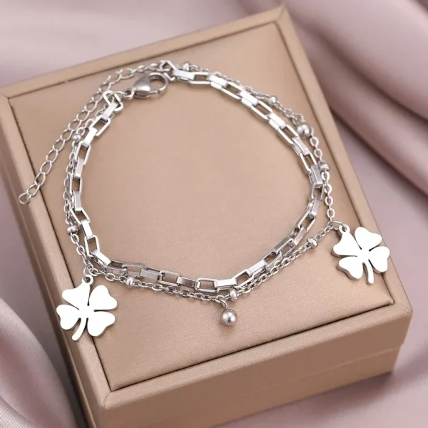 Bracelet trèfle à 4 feuilles double argenté