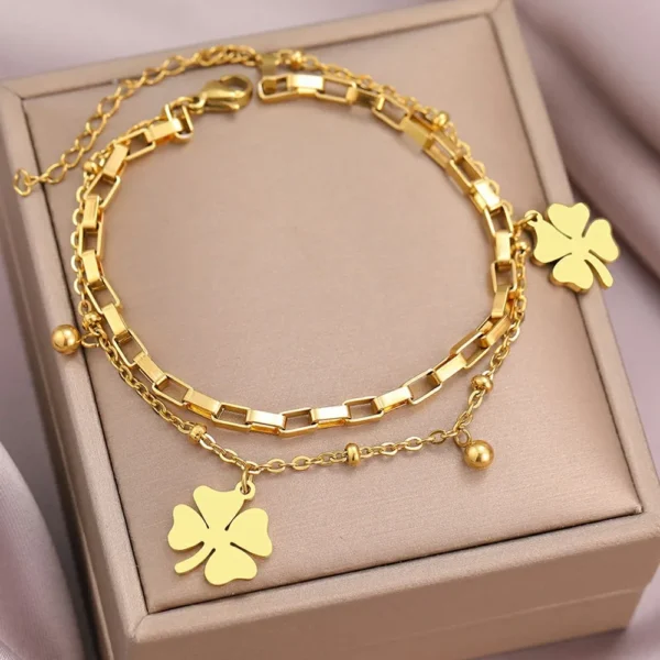 Bracelet trèfle à 4 feuilles double doré