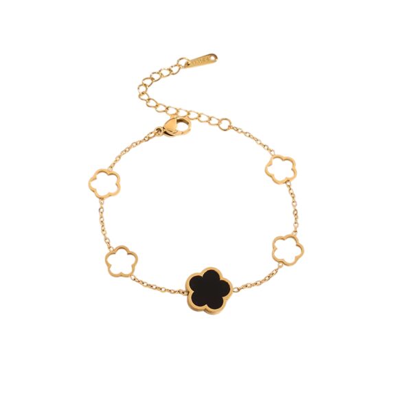Bracelet trèfle à 5 feuilles dorés creux et noir
