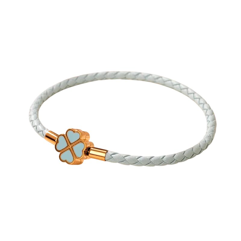 Bracelet trèfle tressé doré et bleu ciel