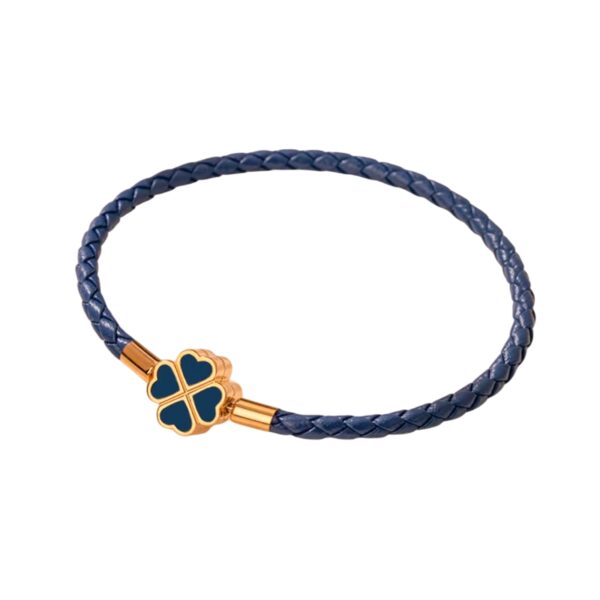 Bracelet trèfle tressé doré et bleu foncé