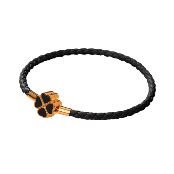 Bracelet trèfle tressé doré et noir