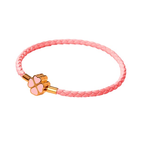 Bracelet trèfle tressé doré et rose clair