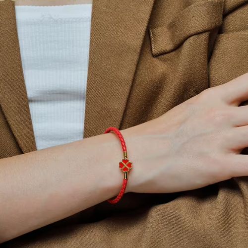 Bracelet trèfle tressé doré et rouge