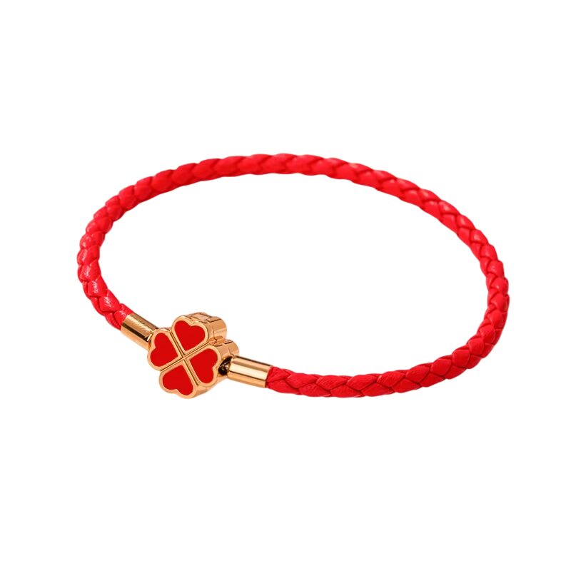 Bracelet trèfle tressé doré et rouge