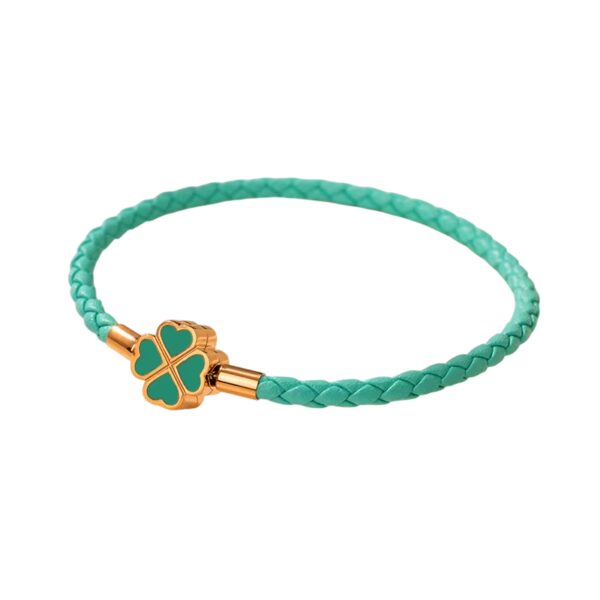 Bracelet trèfle tressé doré et turquoise