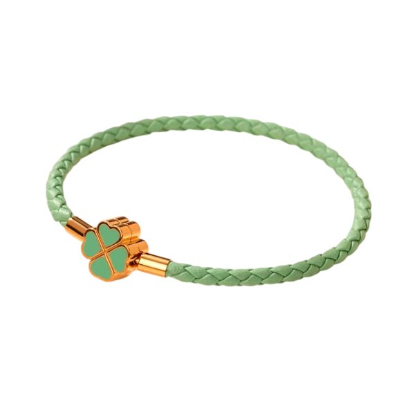Bracelet trèfle tressé doré et vert clair